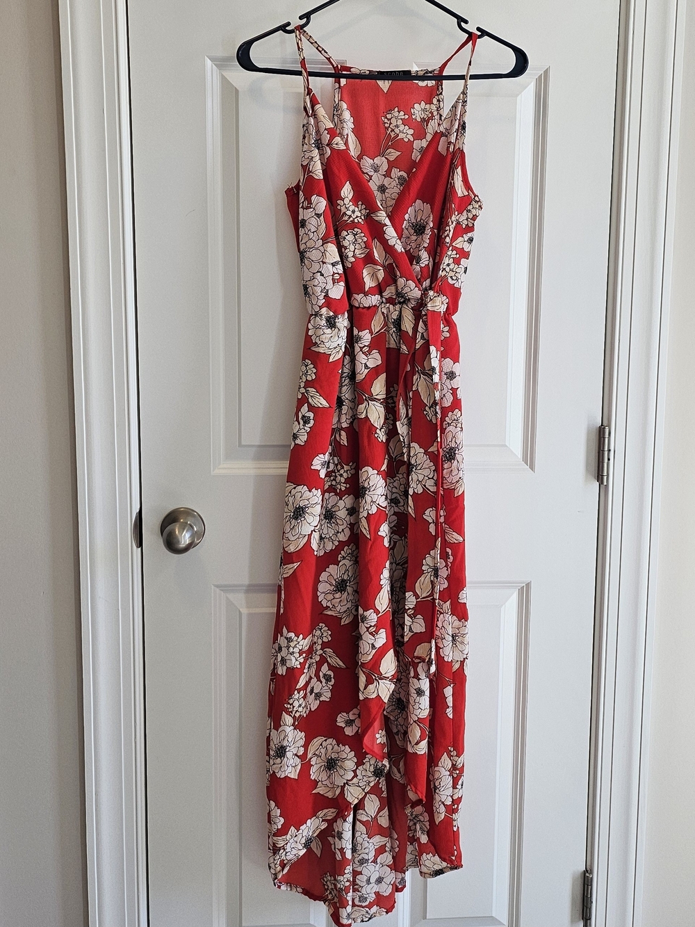 Red Floral Maxi Dress with Elastic Waist